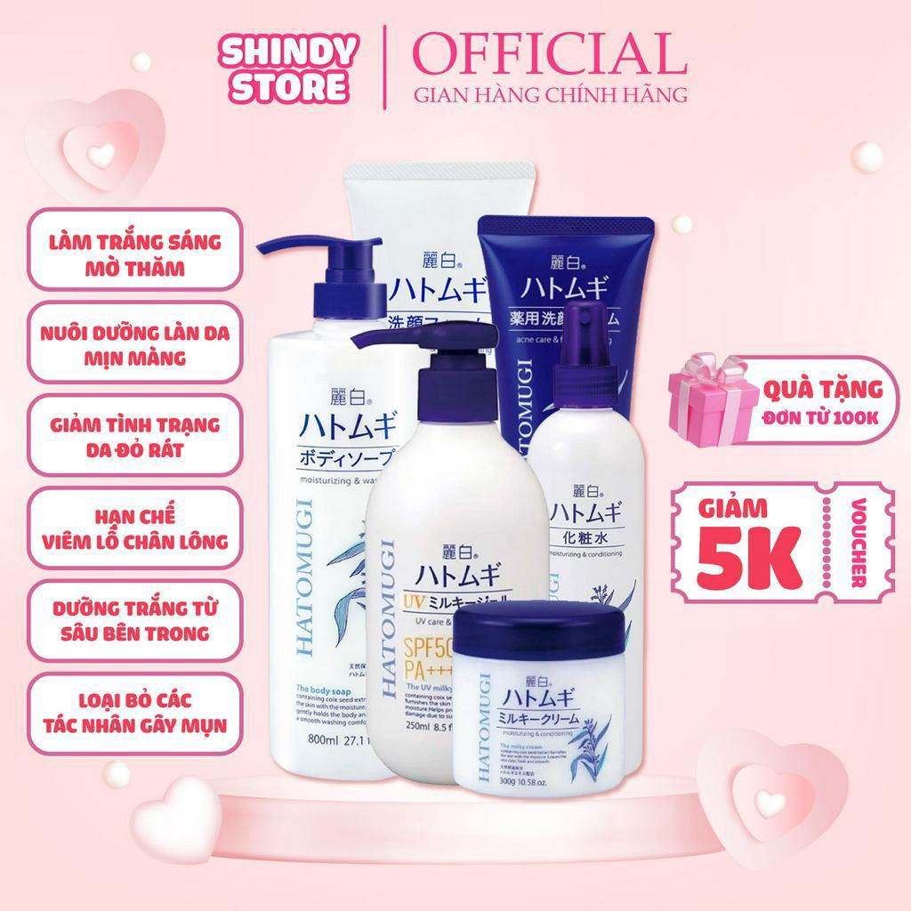 Combo Hatomugi Sữa rửa mặt và sữa tắm trắng da Dưỡng Ẩm Hạt Ý Dĩ