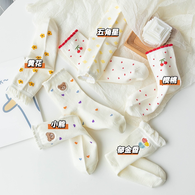 Vớ cotton Mỏng Phối Ren Dễ Thương Phong Cách lolita Nhật Bản