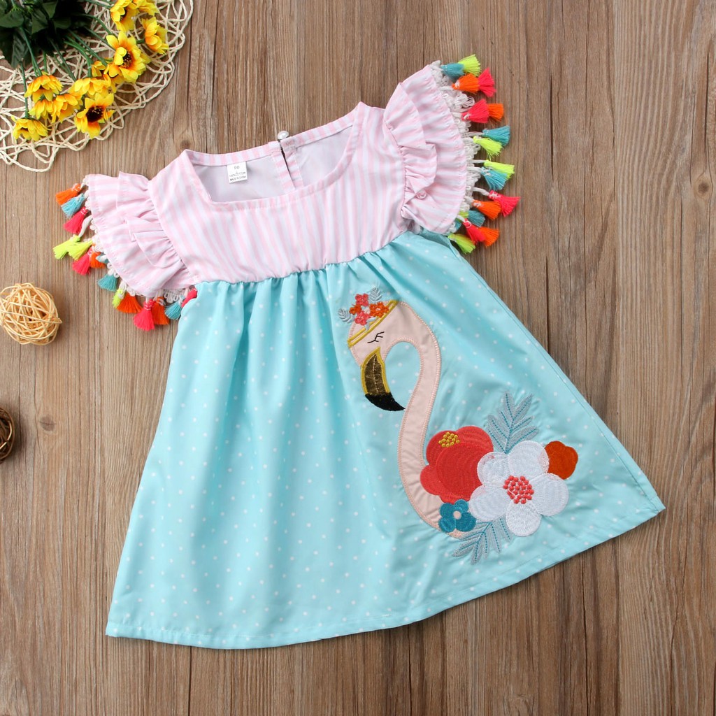 ❤XZQ-Summer Toddler Kids Baby Girl Cartoon Flamingo Summer Casual Dress Sundres Clothes