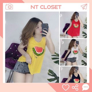 Áo ba lỗ nữ form rộng kiểu thể thao IN TRÁI DƯA thun co dãn Mịn Mát NT Closet - AT006