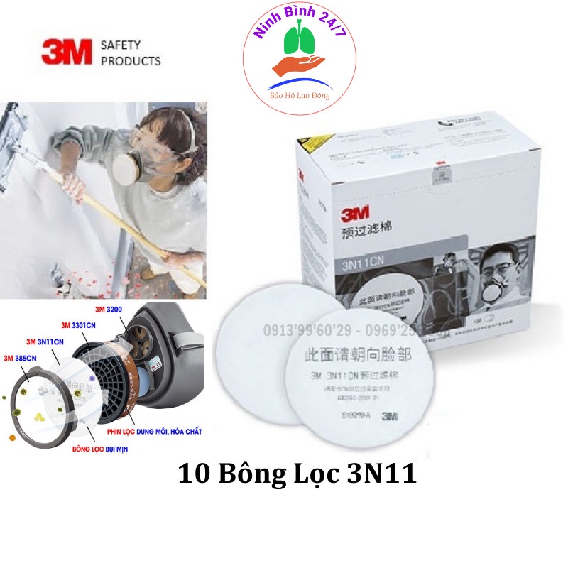 1 Bông lọc khẩu trang 3m 3200 chống độc bảo vệ phun sơn Pu và ngăn bụi mịn xưởng nhà máy xi măng
