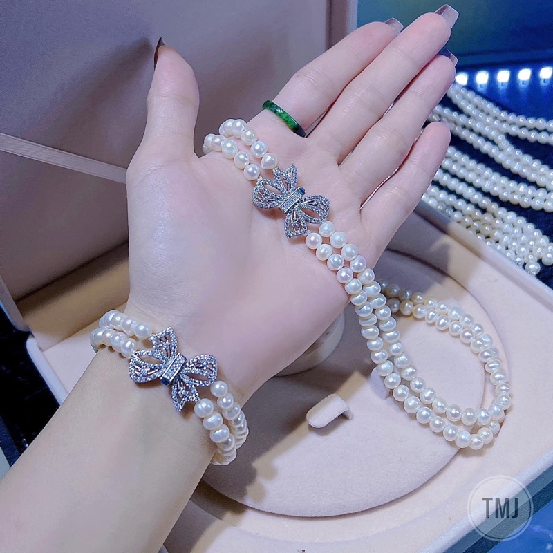 Bộ trang sức bạc 925 dây đôi khóa nơ