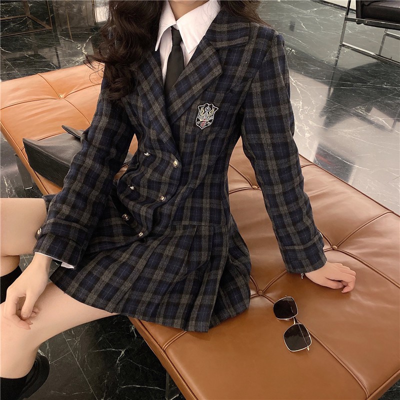 (Hàng Dày-Đẹp)Đầm dạ cổ vest huy hiệu thu đông phong cách Hàn Quốc-HC400.Ảnh thật 5 hình cuối