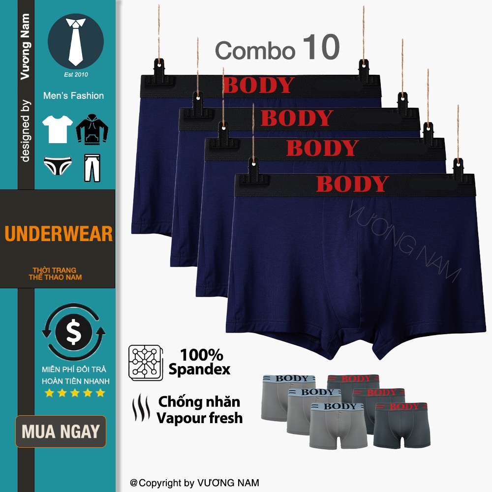 Quần lót nam sịp đùi boxer 10 cái đẹp cao cấp thun lạnh lưng cao VN26D