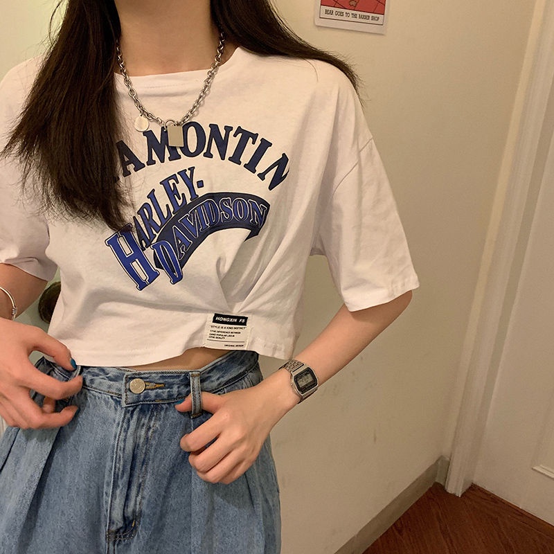 Áo Thun Tay Ngắn Dáng Rộng Họa Tiết Bất Đối Xứng Trẻ Trung