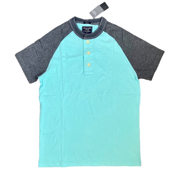 Áo thun Abercrombie unisex tay raplan phối, cài nút ở cổ