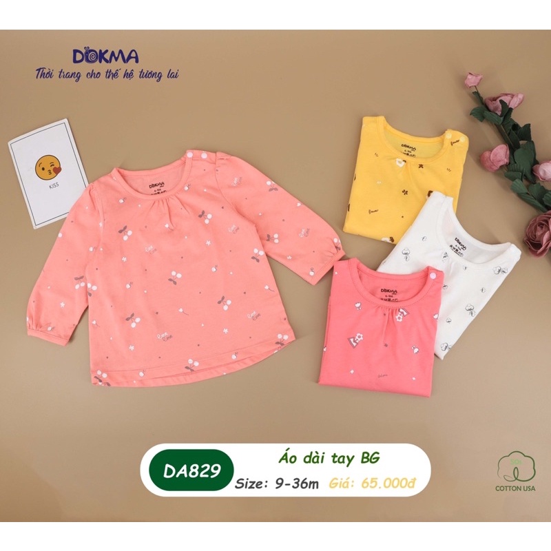 Áo dài tay bé gái Dokma từ 9-36 tháng
