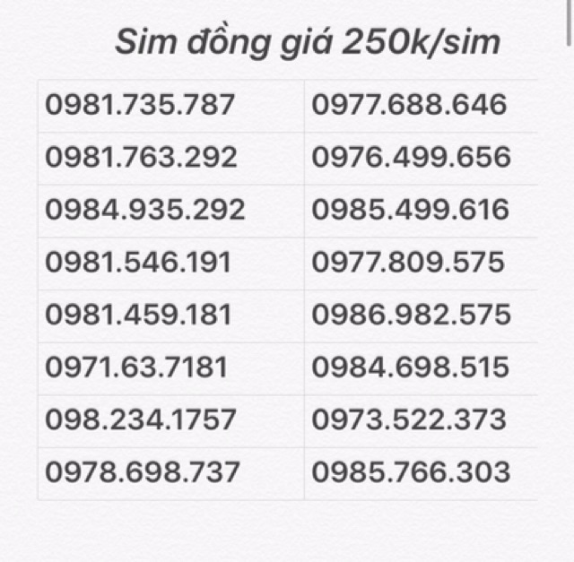 Sim 10 số Viettel đồng giá