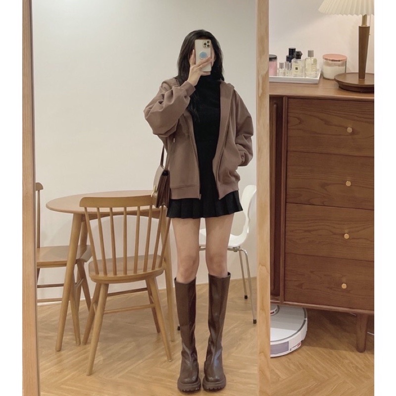 Áo khoác nỉ hoodie lót bông fom rộng tay bồng hàng chuẩn l1