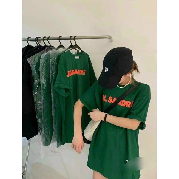 [ Rẻ vô địch ] Áo thun cotton tay lỡ dáng rộng unisex - Jil Sander Xanh