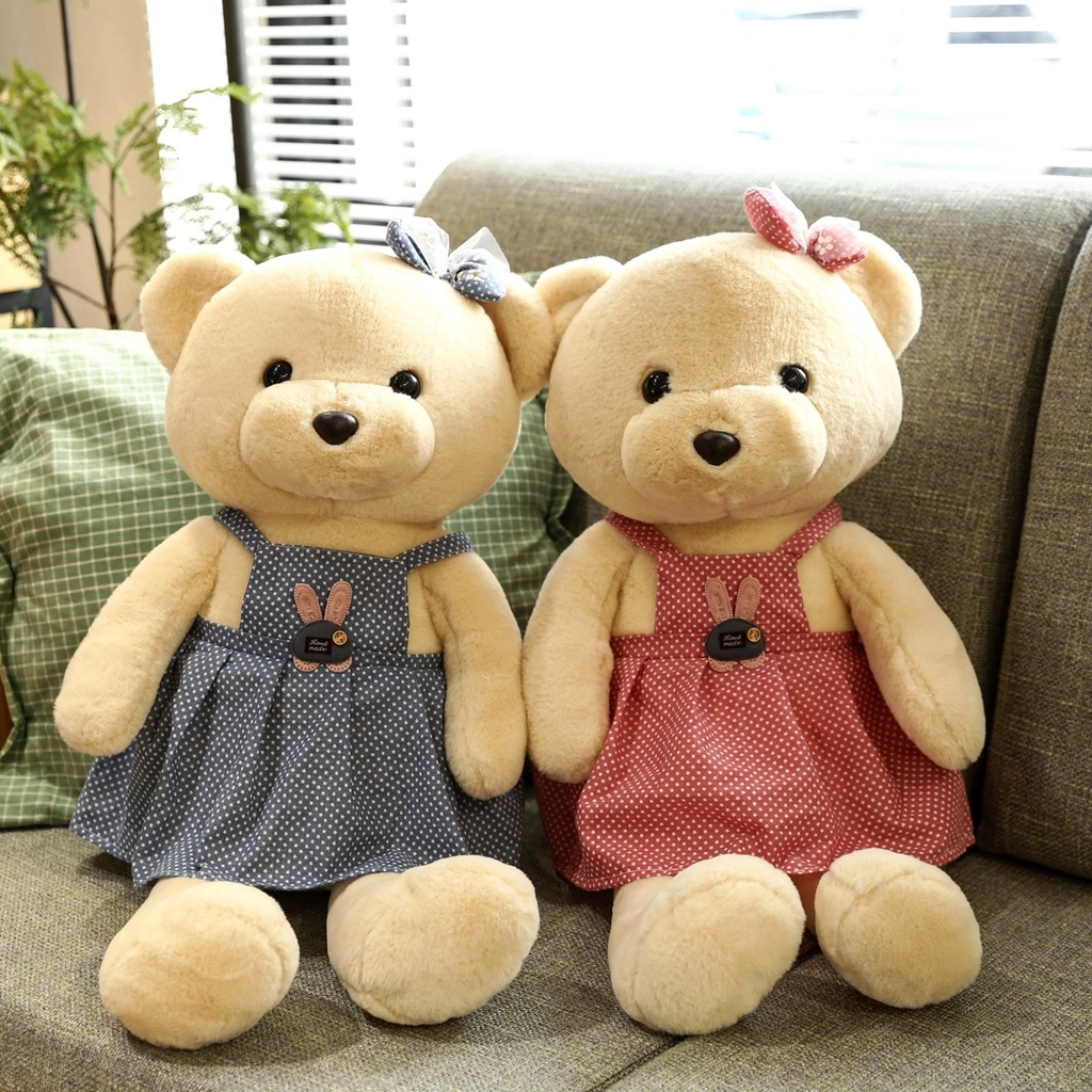 Gấu Bông Teddy Yếm Chấm Bi 2 Màu Xanh - Hồng Cao Cấp Gấu Bông City