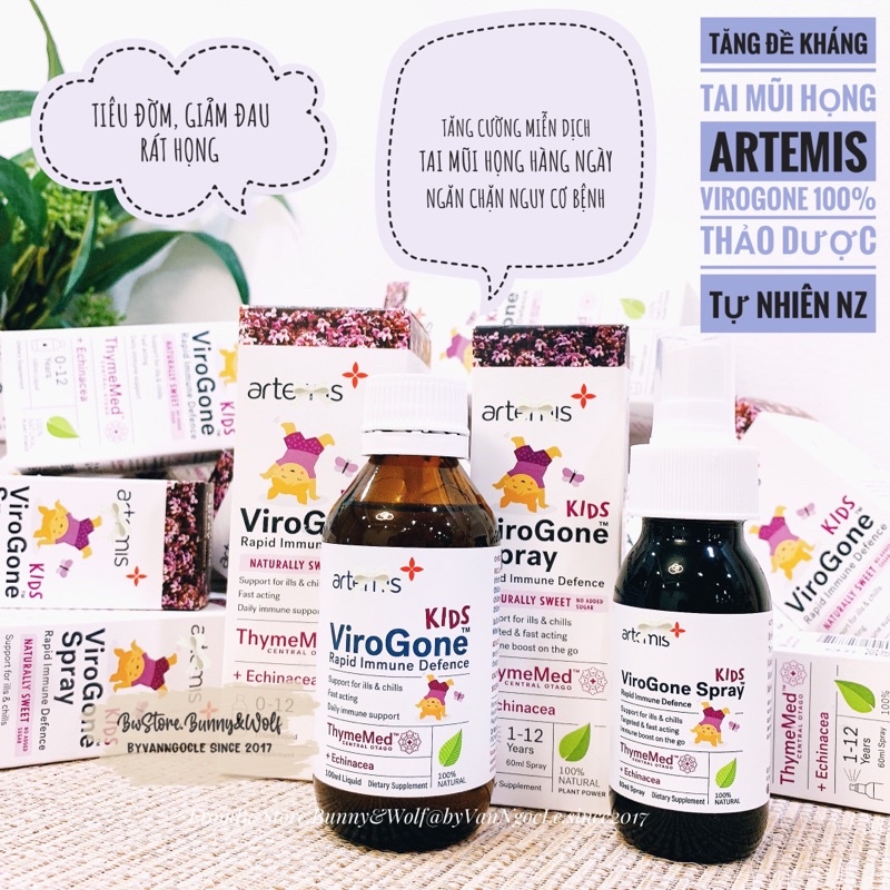 Tăng Đề Kháng Tai Mũi Họng Thảo Dược Artemis ViroGone Spray / Liquid - New Zealand [ Hàng Air - Date Mới Nhất ]