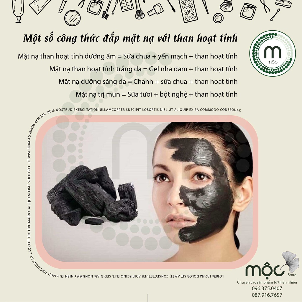 Mask bột than tre hoạt tính nguyên chất Nhật Bản MỘC - làm trắng răng, thanh lọc da, kiềm dầu, tẩy tế bào chết