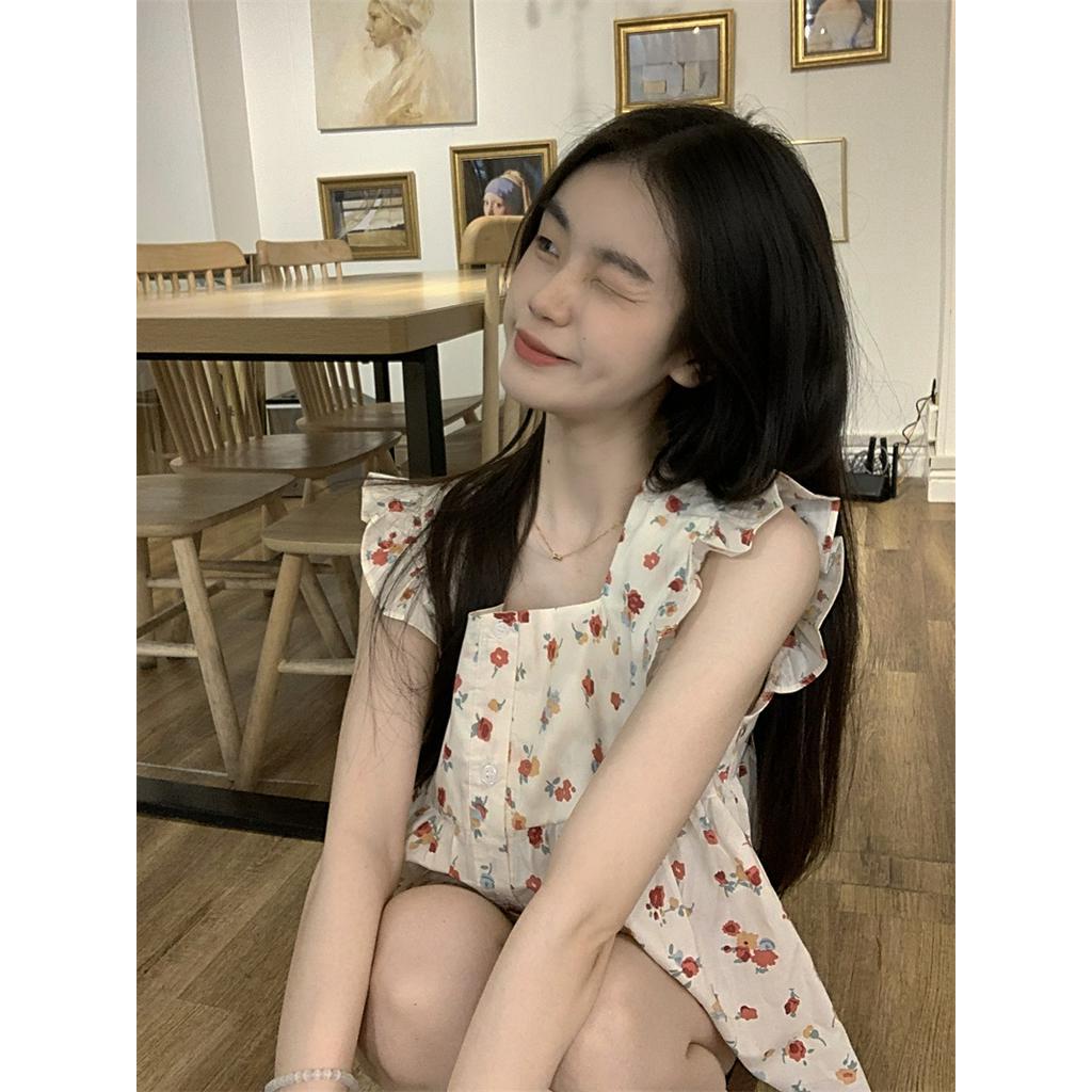 Áo Kiểu Cổ Vuông Tay Cánh Tiên Họa Tiết Hoa Nhỏ Xinh Xắn 63192