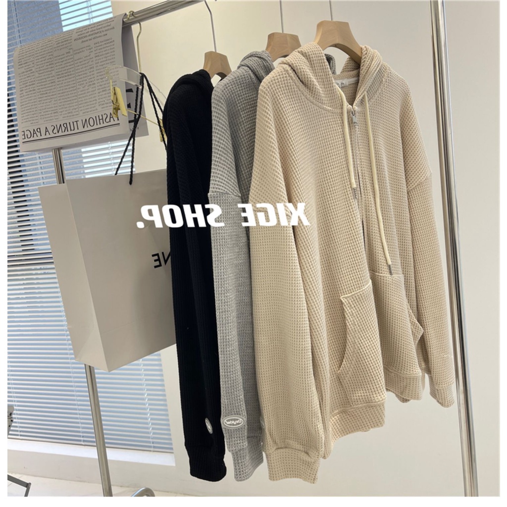 Áo Hoodie Dáng Rộng Phối Khóa Kéo Thời Trang Dành Cho Nữ