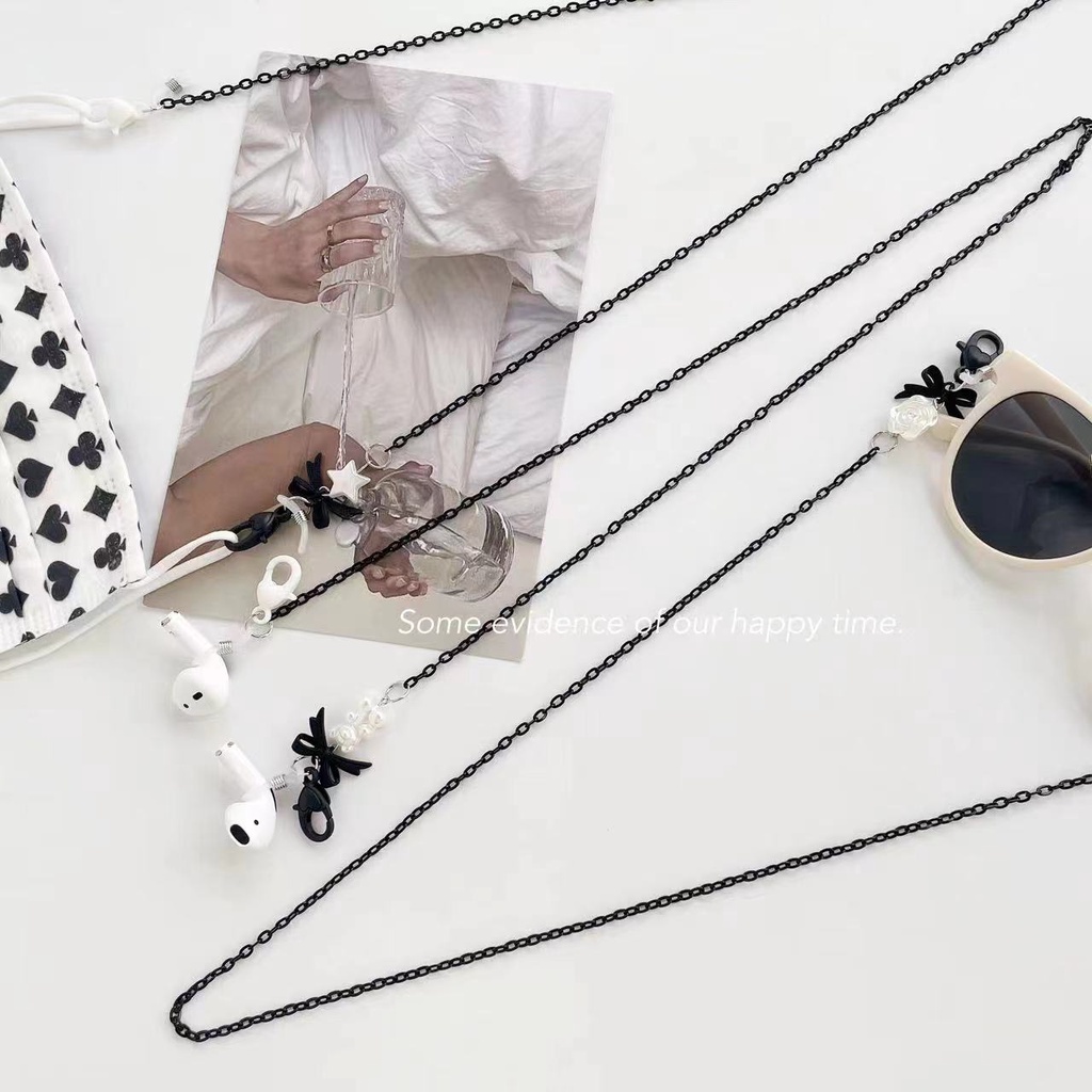 Dây Đeo Mắt Kính Bằng Acrylic Họa Tiết Hoạt Hình Trắng Đen Phong Cách Hàn Quốc