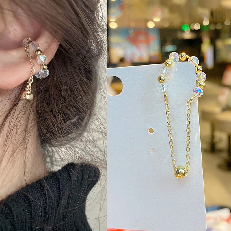 Bông tai dạng chuỗi hạt pha lê không xỏ lỗ duyên dáng sành điệu