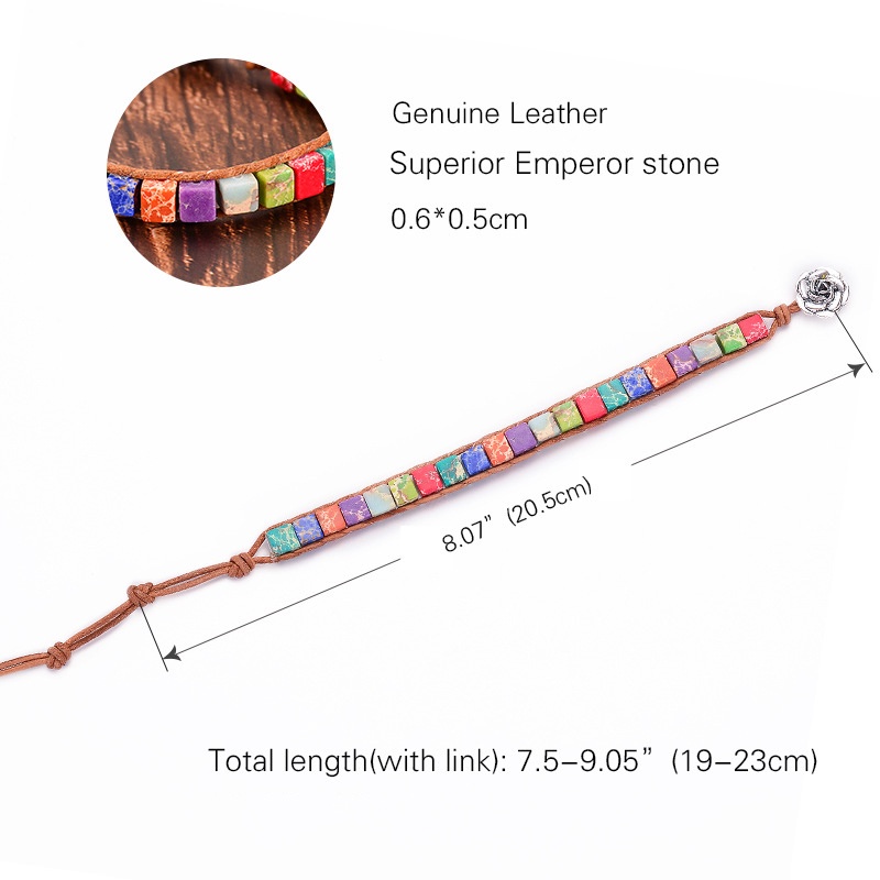 1 Vòng Tay Bện Dây Da Đính Đá Nhiều Màu Phong Cách Bohemian Vintage Cho Nữ