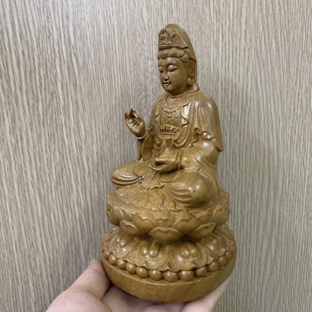 Tượng Phật Bà Quan Âm Ngự Đài Sen Gỗ Hương, Gỗ Bach Xanh Mang Lại Bình An, Hạnh Phúc