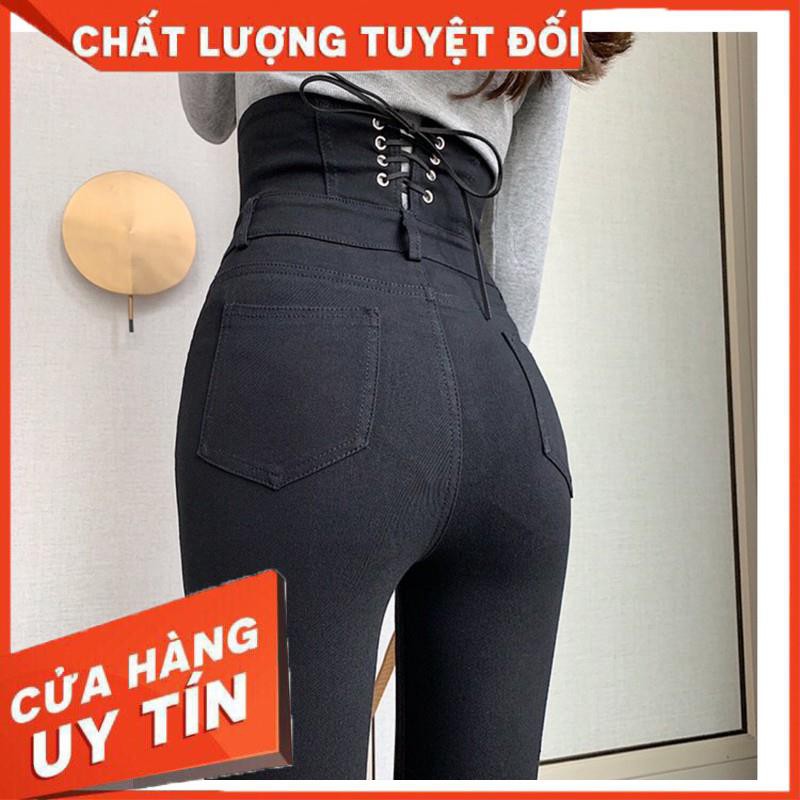 QUẦN SKINNY LƯNG CAO THẮT DÂY SIẾT EO- ảnh thật trải sàn