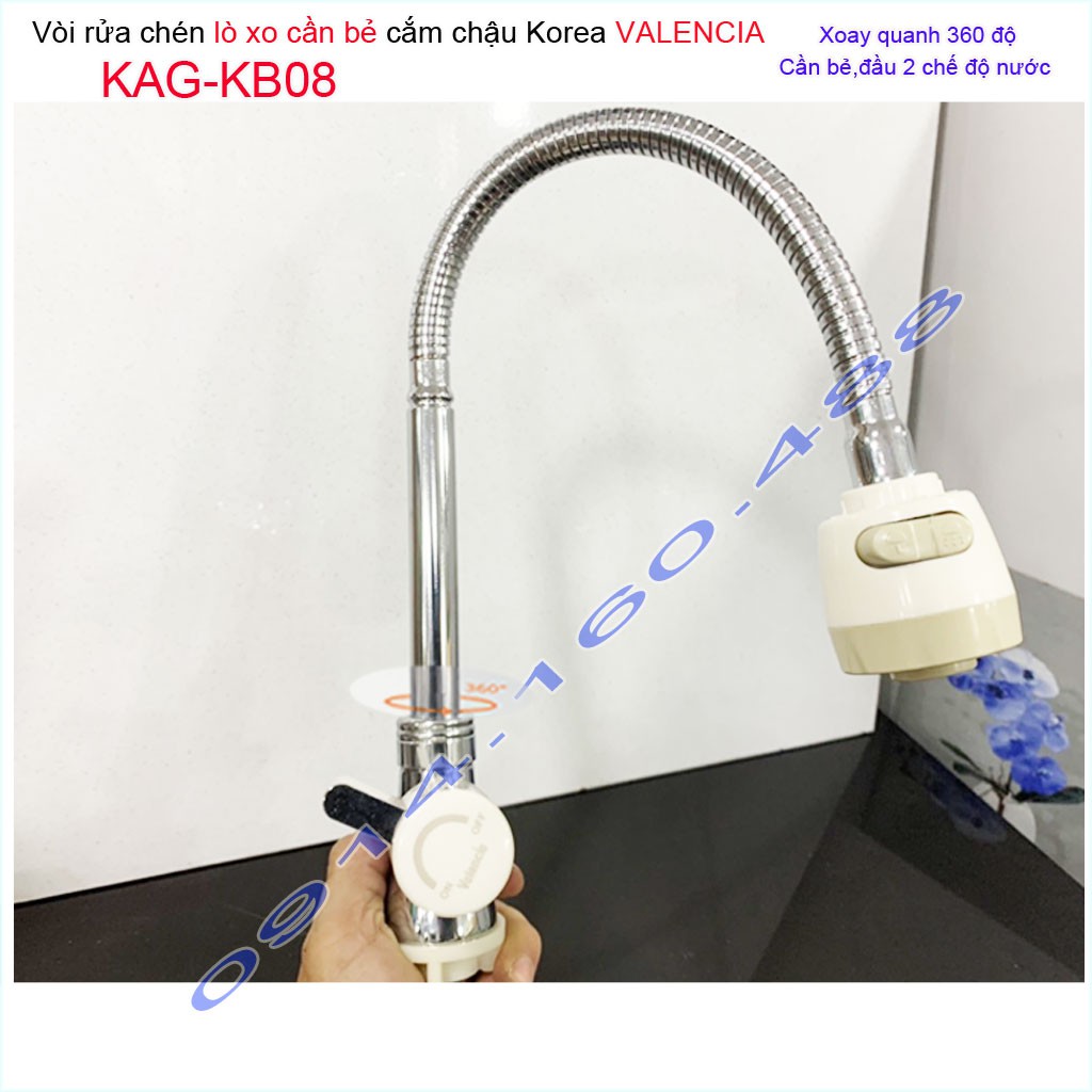 Vòi lạnh rửa chén bát Valencia KAG-KB08, vòi cần bẻ Valencia Korea gắn chậu lò xo nước mạnh sử dụng tốt