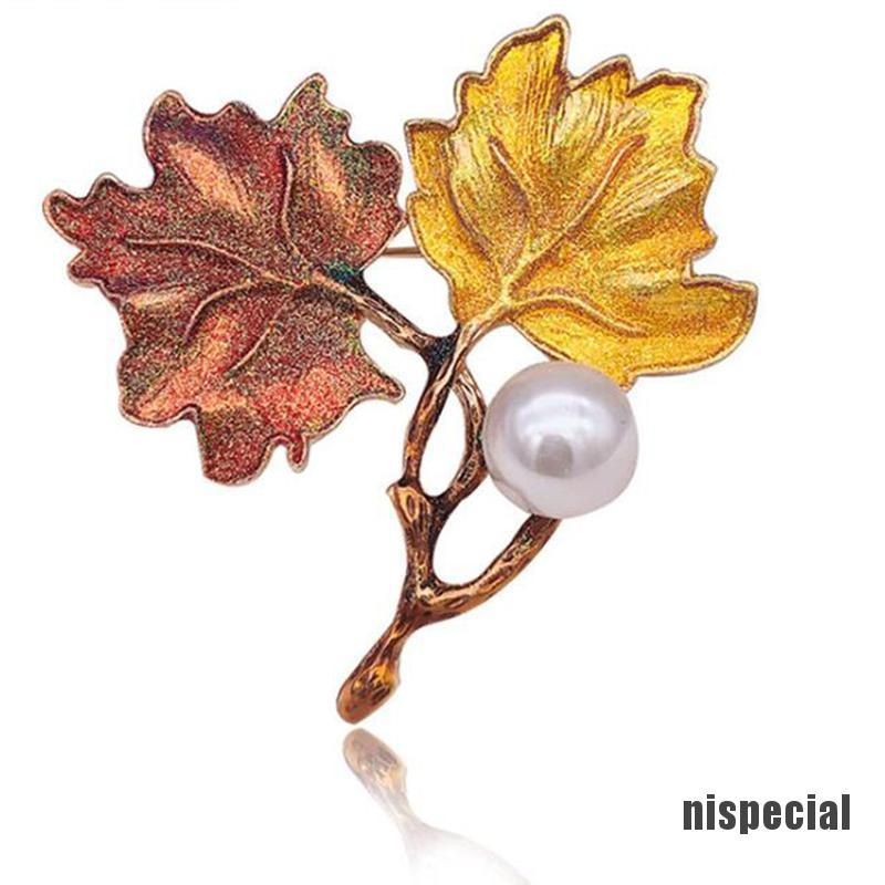 [nis-beauty] Vintage Maple Leaf Pearl Brooch Corsage Pin Accessories Gift Jewelry