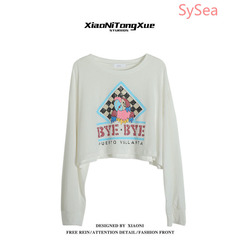 Áo Thun Tay Dài Dáng Rộng Họa Tiết Hoạt Hình Phong Cách Hàn Quốc
