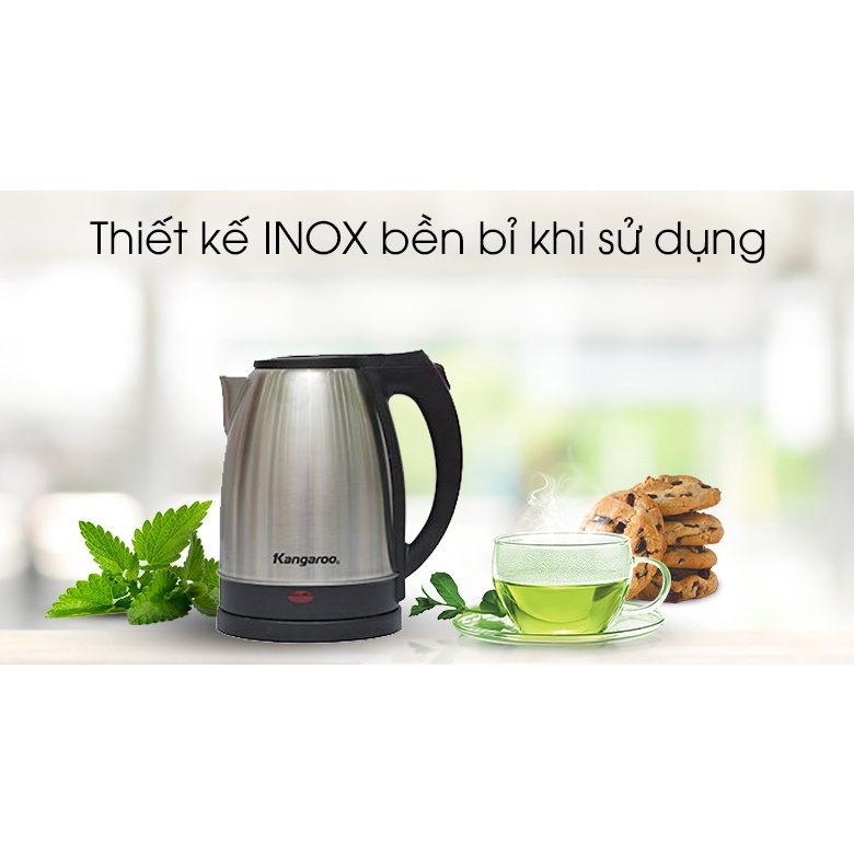 Ấm Siêu Tốc Kangaroo KG338 1,8 Lít 1500W Inox Siêu Bền-Sôi nhanh-Hàng Chính Hãng-Bảo Hành Chính Hãng Toàn Quốc 12 Tháng