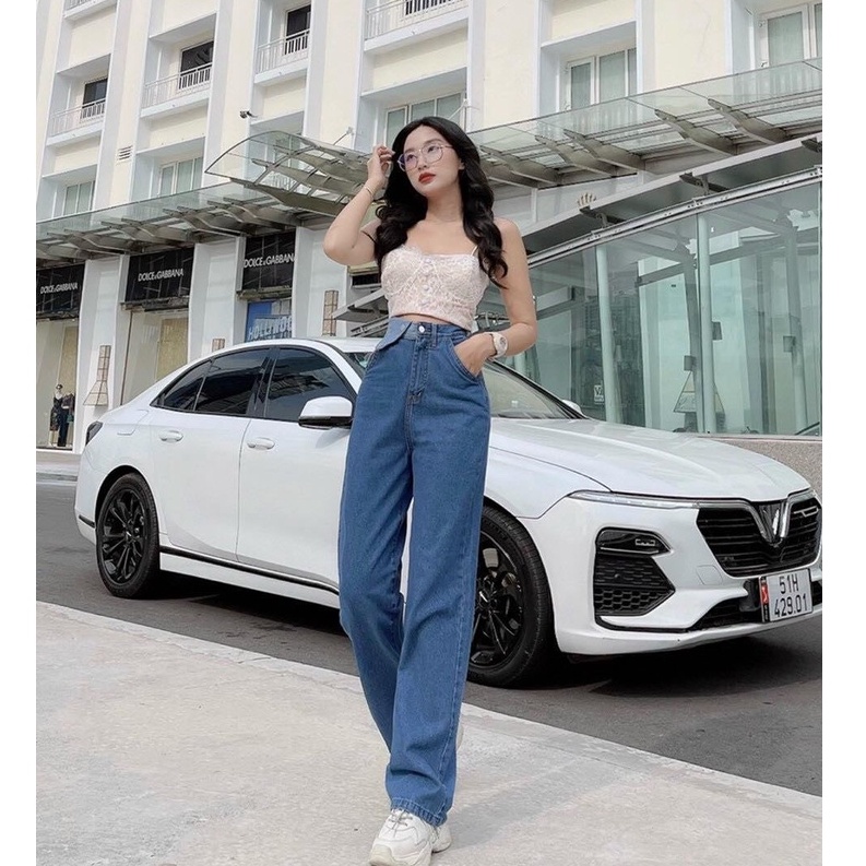 QUẦN JEANS BAGGY ỐNG SUÔNG VẠC CHÉO THỜI TRANG NỮ