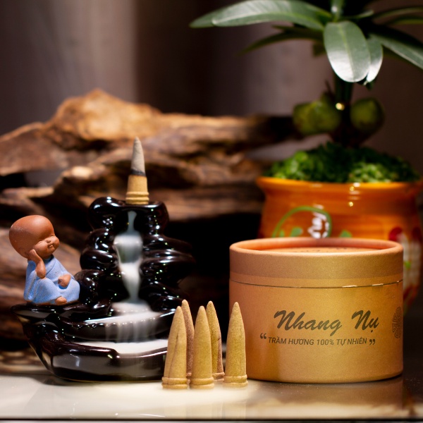 Nhang nụ trầm hương khói ngược THIÊN MỘC HƯƠNG tặng 1 thác khói, hương nụ xông nhà thơm, không hóa chất an toàn sức khỏe