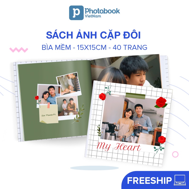 [Toàn Quốc] [E-voucher] Album in ảnh couple theo yêu cầu 40 trang bìa mềm 15 x 15cm - thiết kế trên web Photobook