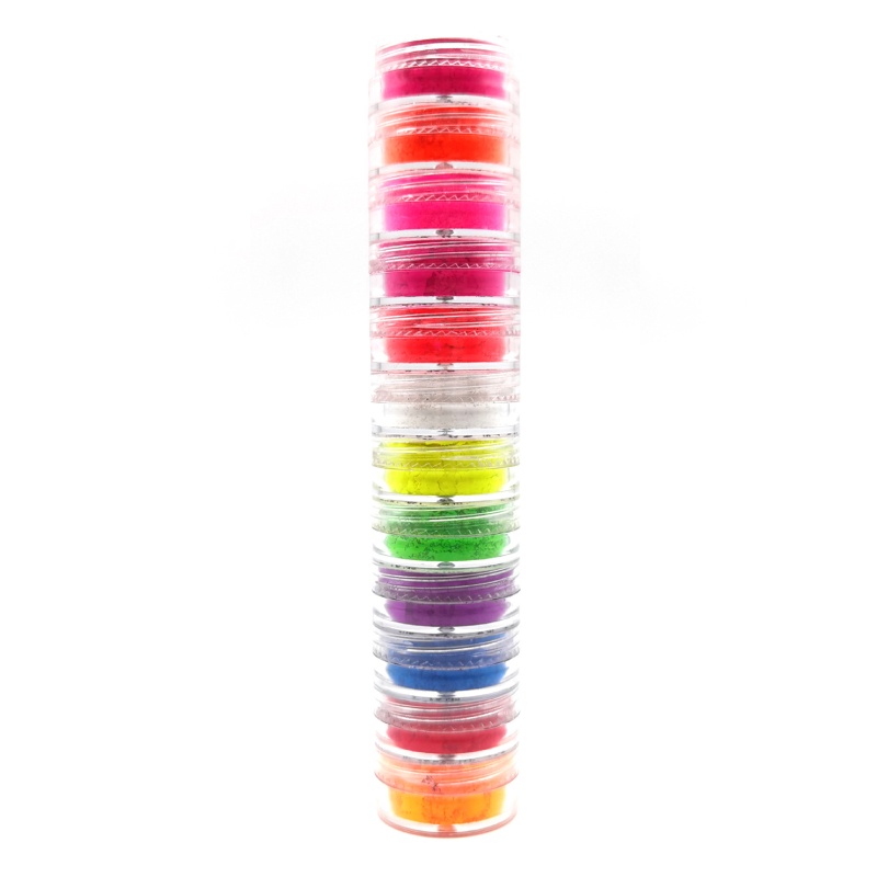 Sa Set 12 Lọ Bột Neon Sơn Móng Dạ Quang