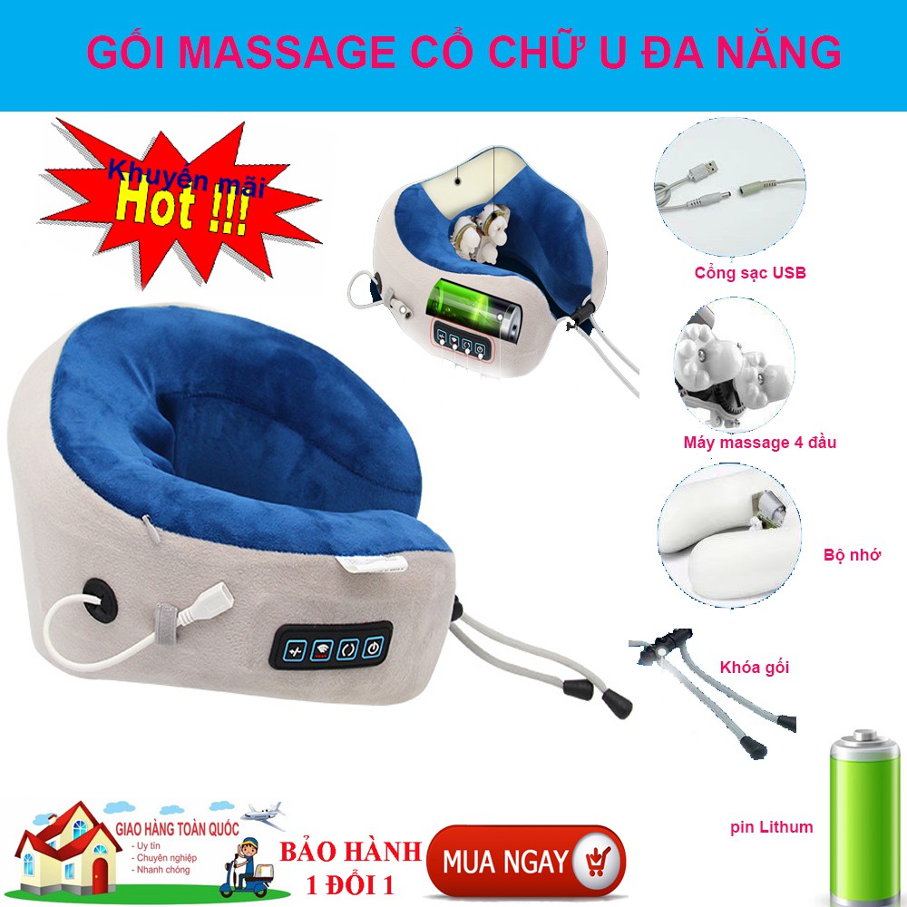 Giá Hot Gối Massage, Gối Massage Cổ Chữ U - Giảm Nhức Mỏi, Cơ Thể Khỏe Mạnh, Giúp Ngủ Ngon Giấc. Bảo Hành Uy Tín