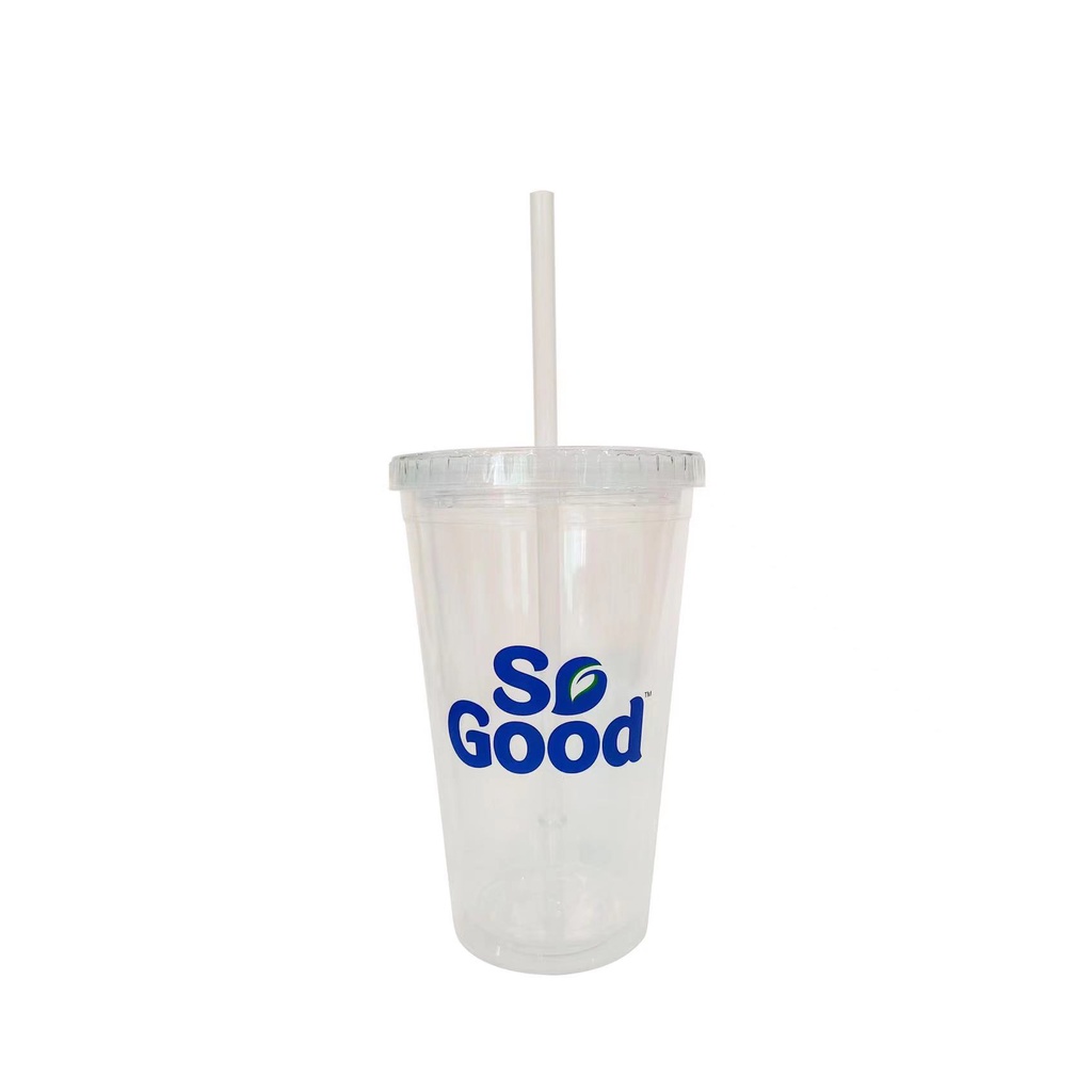 Cốc nhựa trong suốt SO GOOD cao cấp có nắp và ống hút tiện lợi du lịch đi làm 450ml