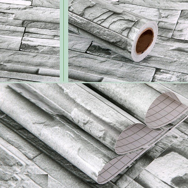 5m giấy dán tường đá 3D 2 có sẵn keo dễ dán BINBIN DT52 (Kích thước: 45x500cm)