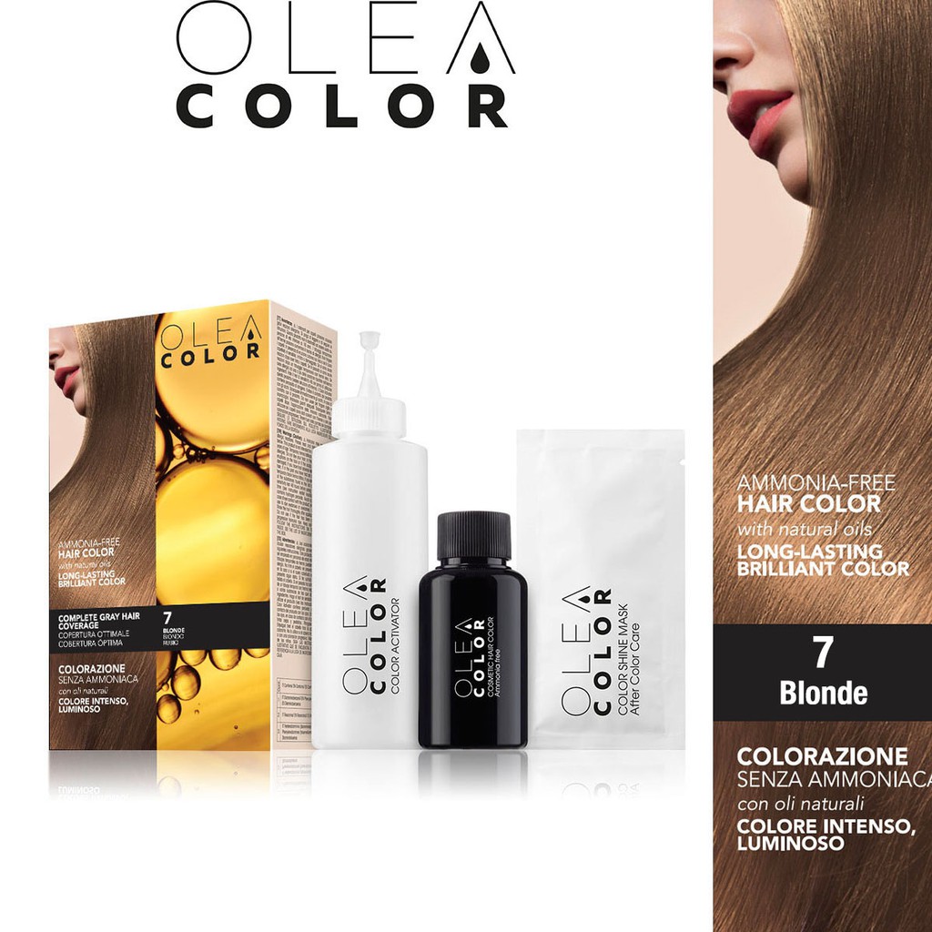 Kem nhuộm dưỡng tóc không Amoniac Olea Color ITALY Màu 7 BLONDE 135ml Nhập khẩu Ý HSD 05 năm