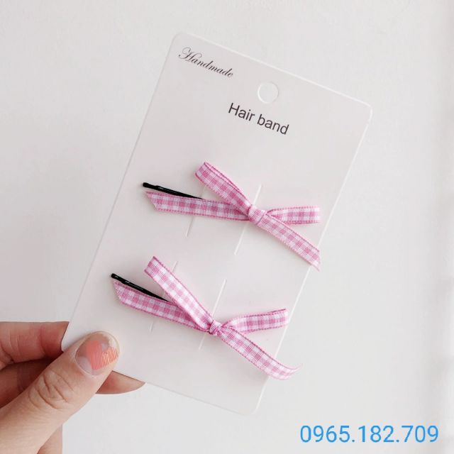 Kẹp tóc mái, kẹp tăm ghim tóc đính nơ caro dễ thương