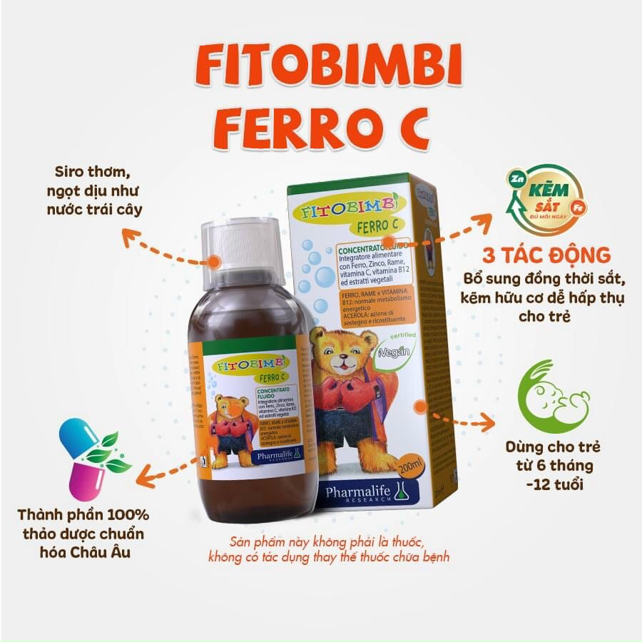 Fitobimbi Ferro C bổ sung sắt và các vitamin, giúp tăng cường sức đề kháng