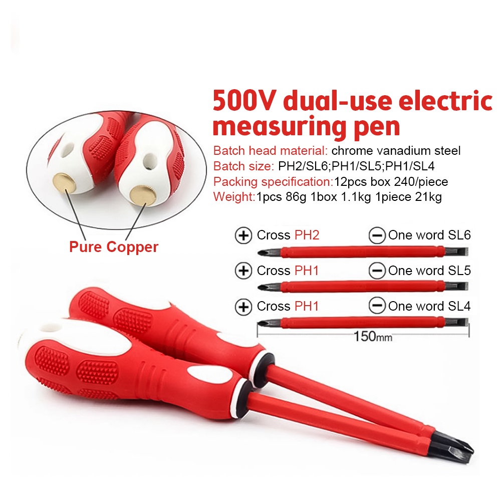 AIDEEPEN Bút thử điện kiêm tua vít hai đầu 500V có đèn cảnh báo nguồn điện tiện lợi