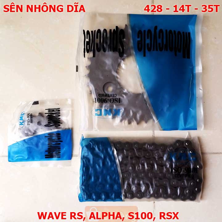 Sên nhông dĩa xe máy Wave Alpha, RS, S100, RSX hàng chính hãng KMC