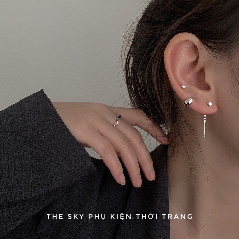 Khuyên Tai Bạc The Sky, Bông Tai Nữ Dáng Dài Phong Cách Trẻ Trung Năng Động Cá Tính S92563