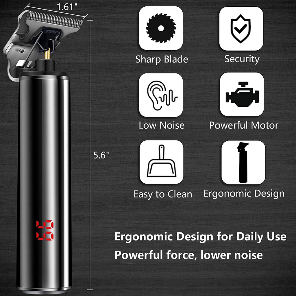 Tông đơ cắt tóc điện Kemei có màn hình LCD lưỡi da sắc bén mạnh mẽ không bị lệch có thể sạc lại cho nam