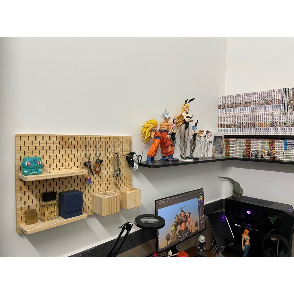 Bảng peg board, bảng lỗ treo tường trang phí phòng làm việc, phòng khách gỗ thông dày 15mm