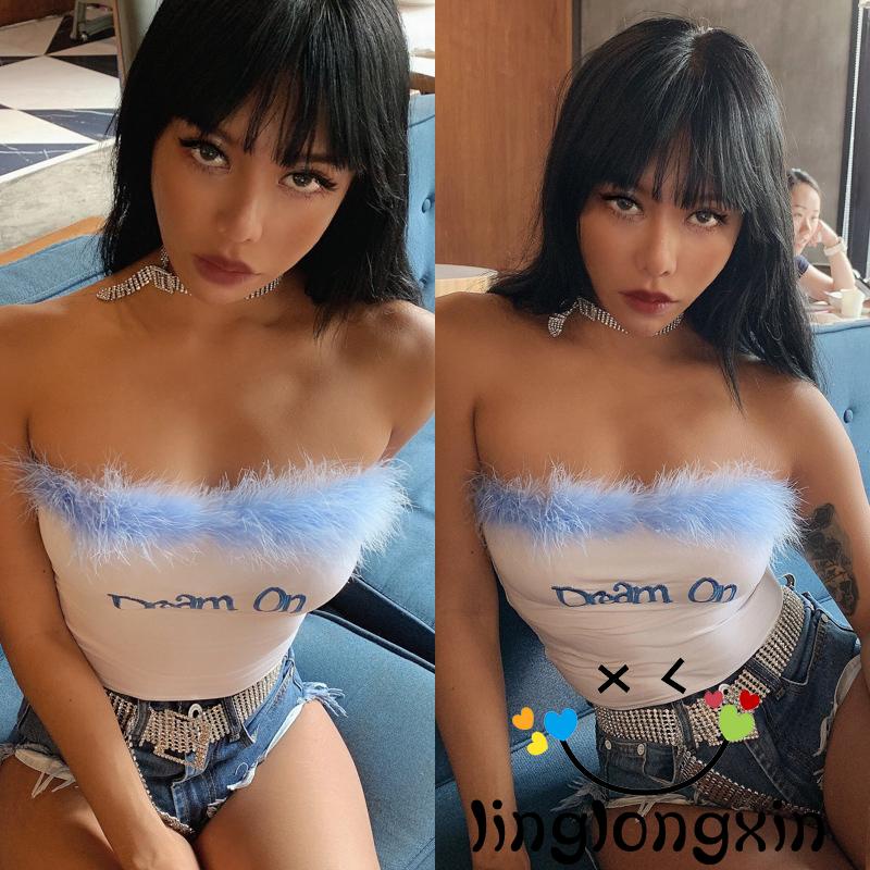 ✲Yb❤Áo Ống Thêu Chữ Hở Rốn Thời Trang Cho Nữ