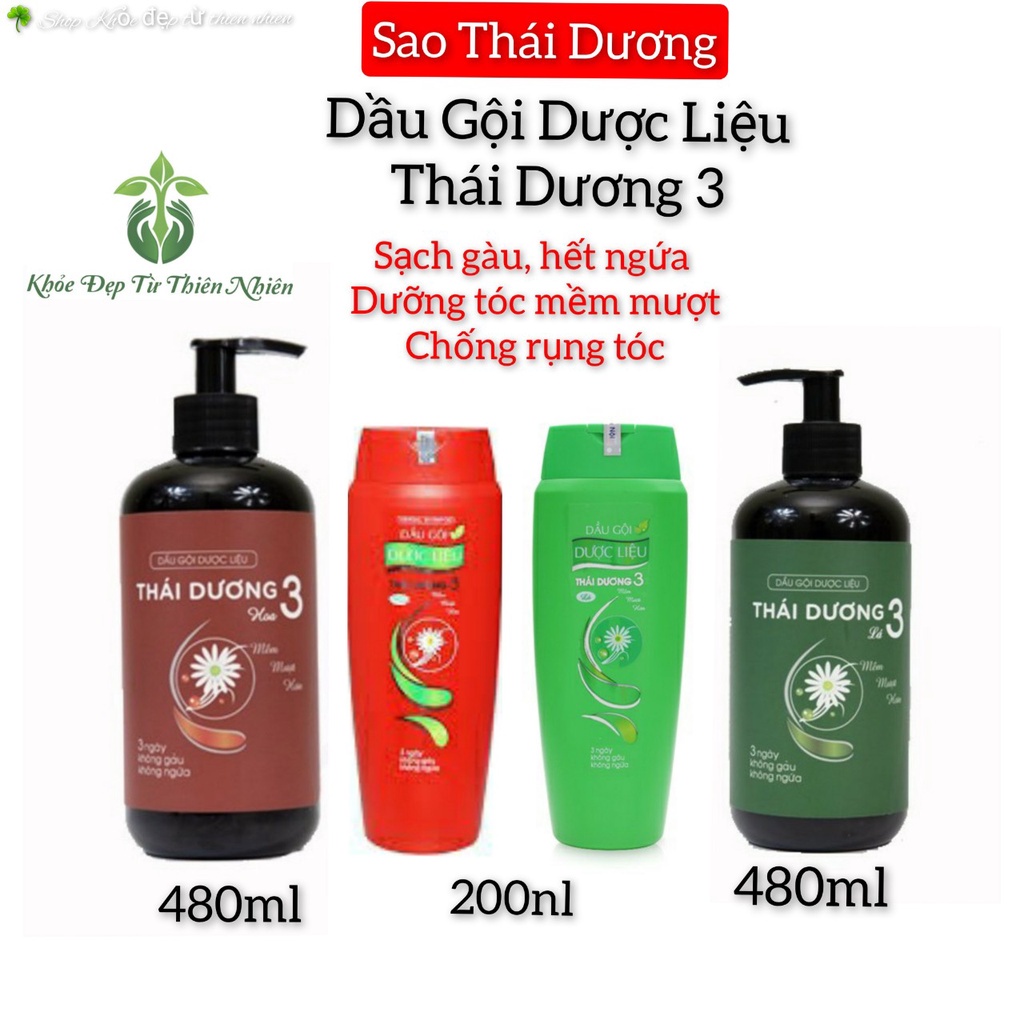 DẦU GỘI DƯỢC LIỆU THÁI DƯƠNG 3 HƯƠNG HOA, LÁ , dưỡng tóc mềm mượt, sạch gàu, hết ngứa, giảm rụng tóc