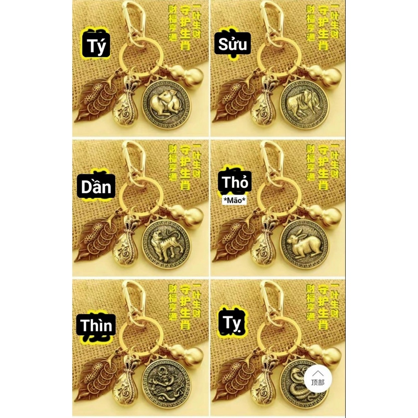 Móc Treo Chìa Khóa Phong Thủy 12 Con Giáp Bằng Đồng Thau Theo Bản Mệnh