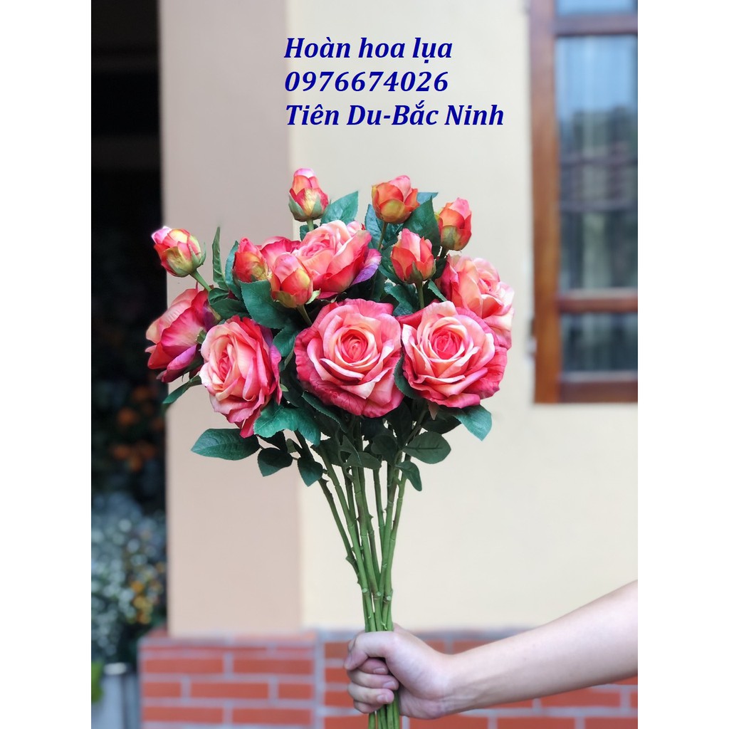Hoa Giả_Hoa hồng phủ sáp giống thật 99%, mặt bông có vân. Hàng nhập khẩu cao cấp