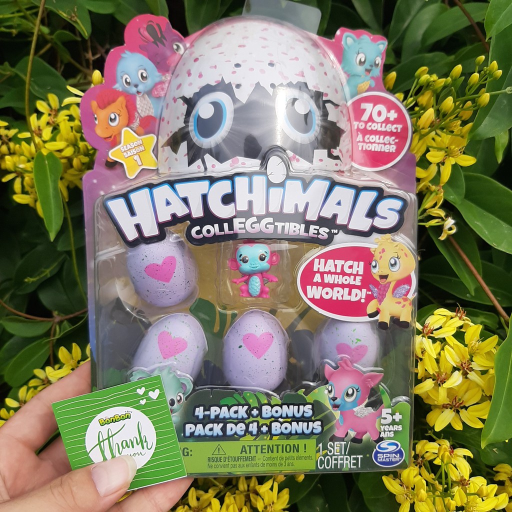 Vỉ trứng Hatchimals mùa/season 1 (trứng tím, 4 trứng + 1 thú)