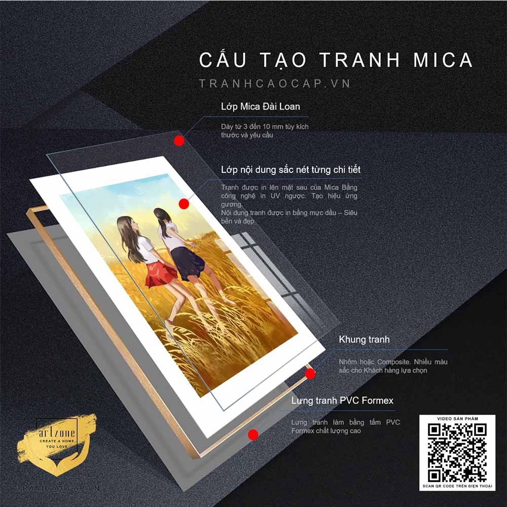 [Siêu bền] Tranh Mica cao cấp Đôi bạn gái nhỏ tự do ung dung tự tại thả hồn giữa rừng hoa vàng trên cỏ xanh