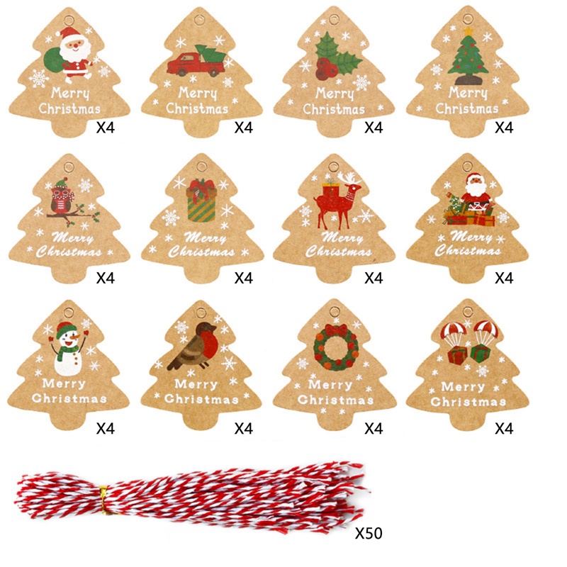 Set 48 Thẻ Giấy Kèm Dây Treo Trang Trí Cây Thông Noel